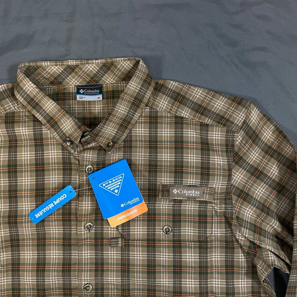 NWT Columbia PHG Plaid Long Sleeve Hunting Shirt Brown Orange Omni-Shade Medium - Picture 6 of 8
